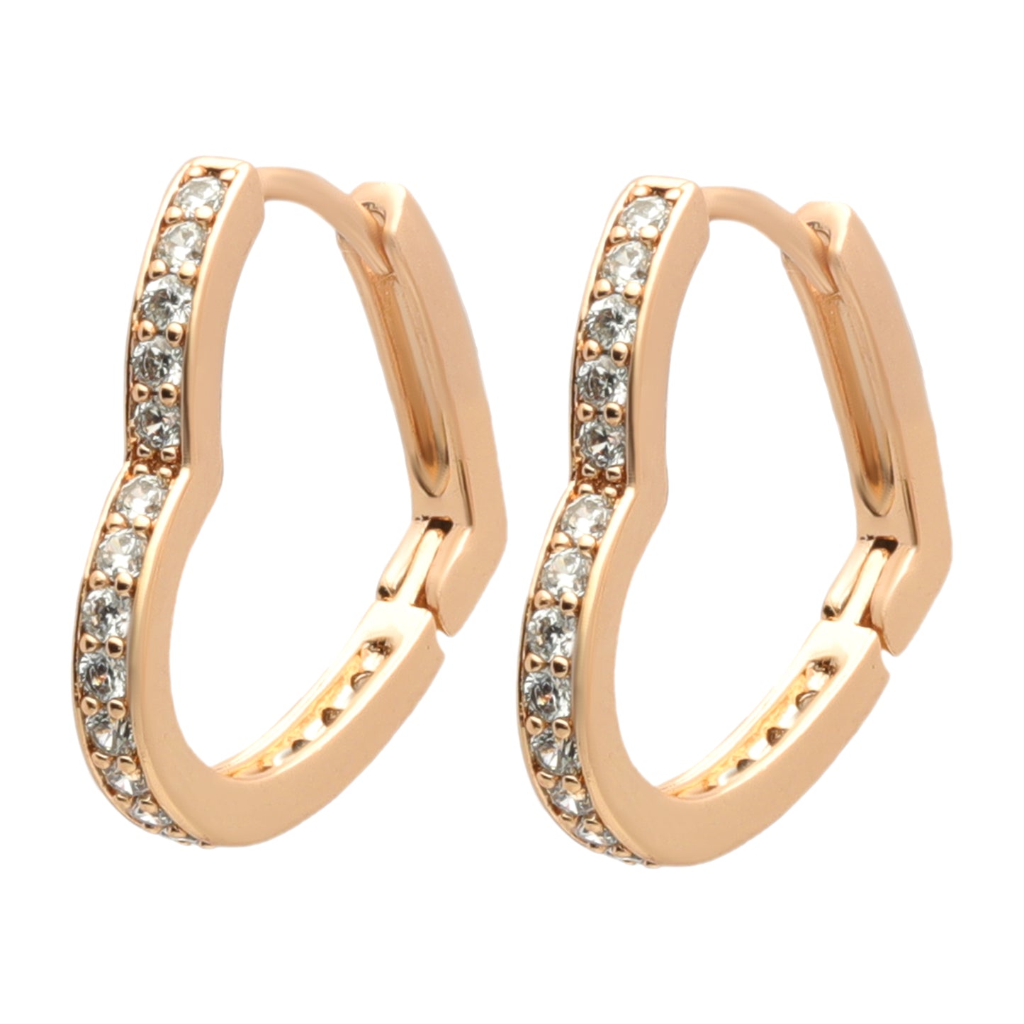 Yellow gold-plated diamond heart hoop earrings, hypoallergenic, anti-tarnish, and designed for a sparkling, stylish look.