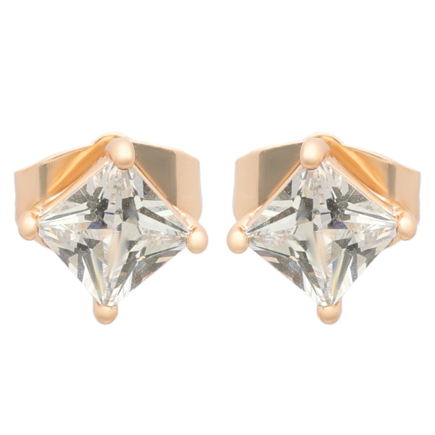 Yellow gold-plated Elegant Solitaire Studs, classic hypoallergenic fashion jewelry for a timeless look.