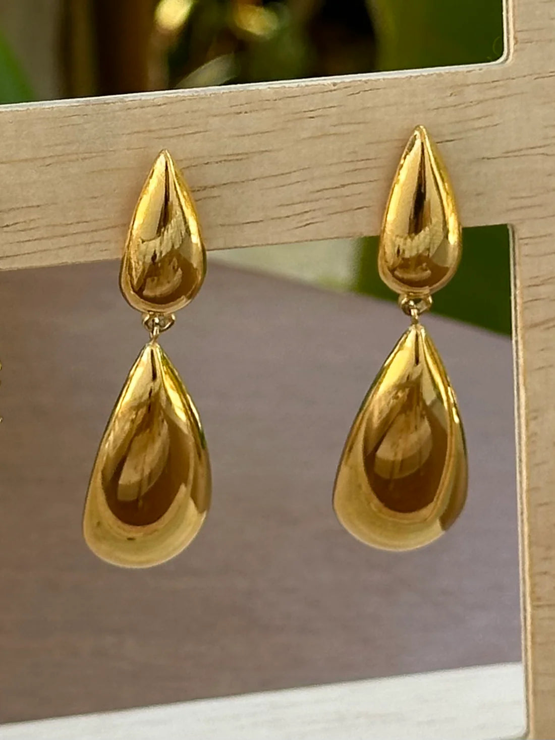Dual Drop Earrings, yellow gold - Peppy Pink