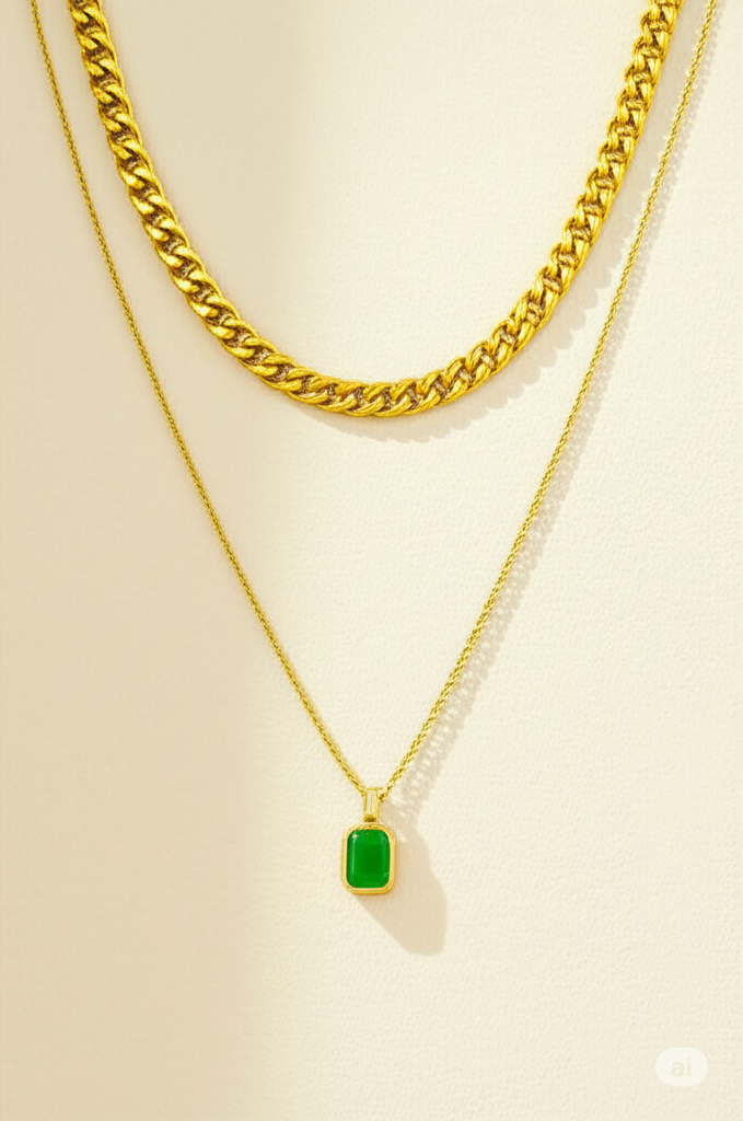 Green Stone Layered Necklace