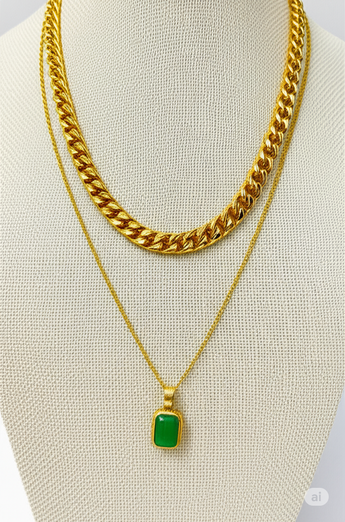 Green Stone Layered Necklace