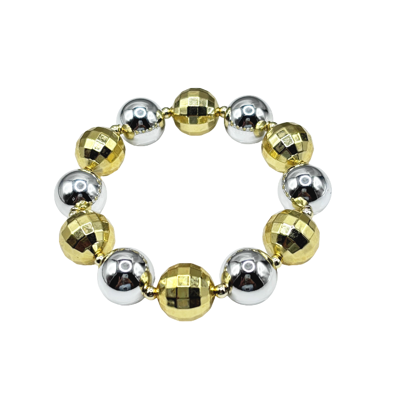 Statement bracelet with alternating gold and silver beads