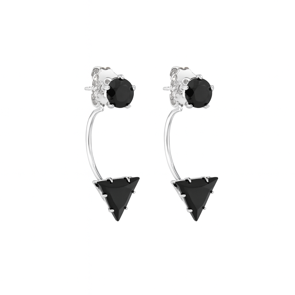 Black Gem Triangle Earrings