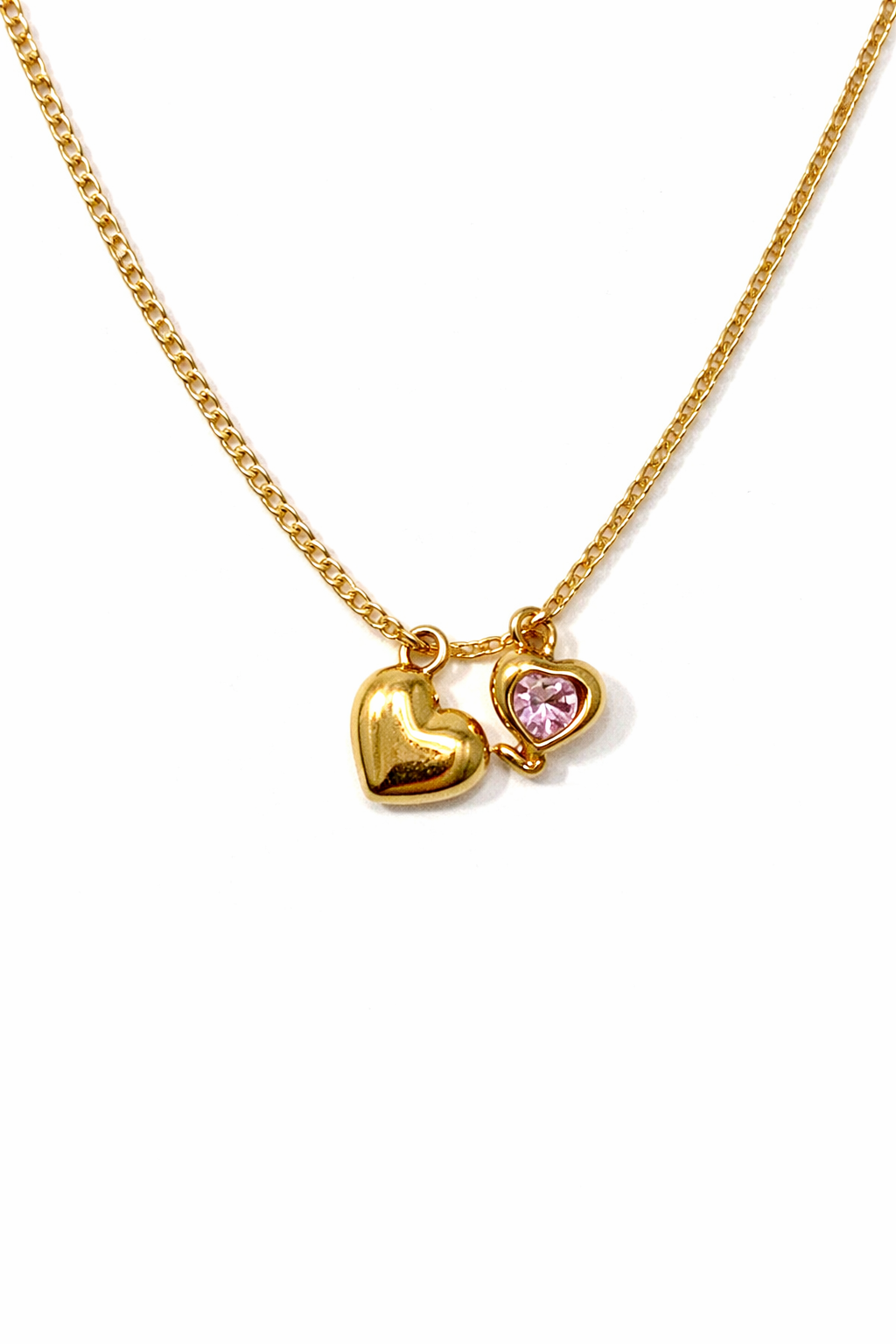 Dual Heart Charm Gold Necklace