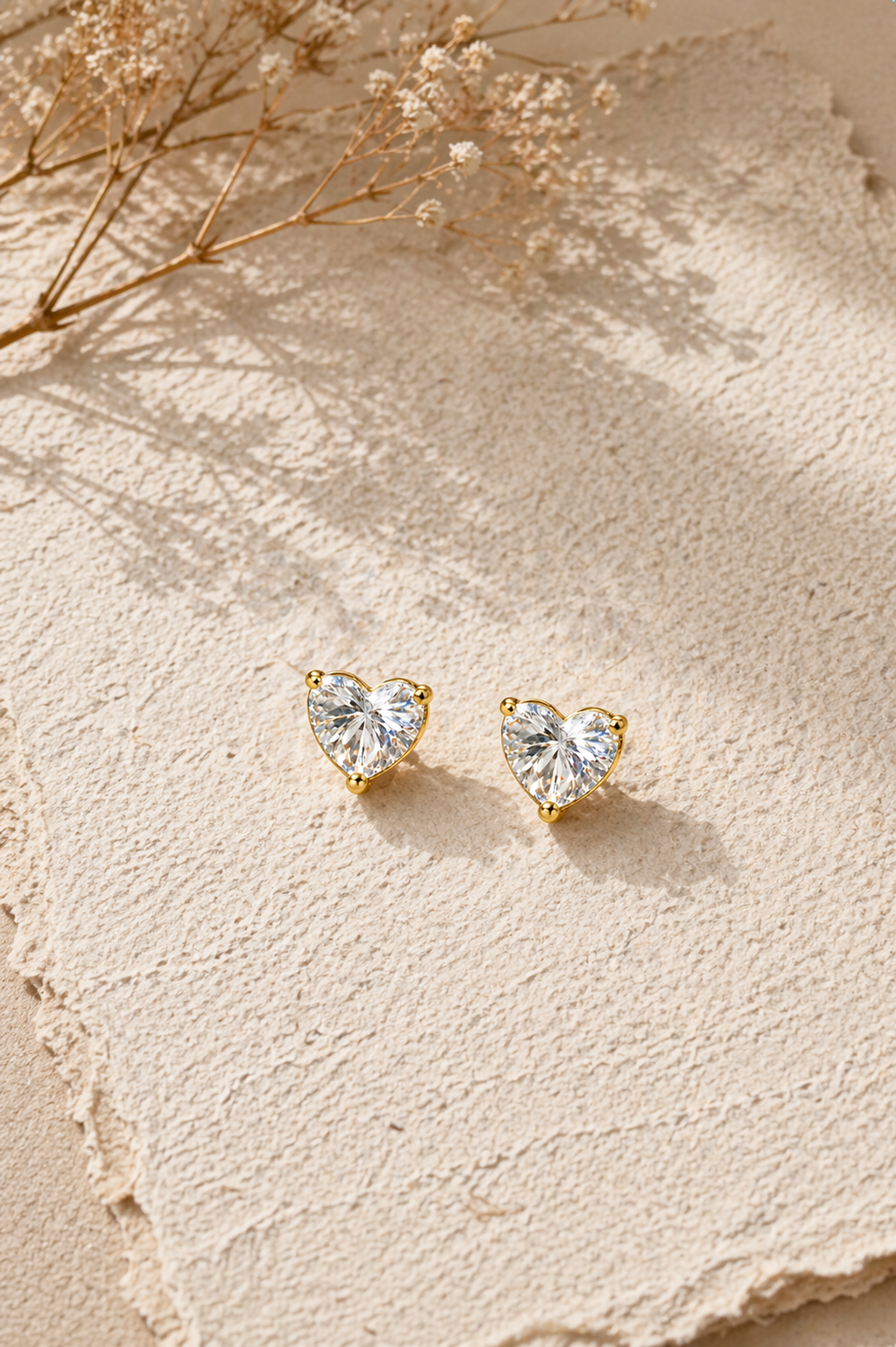 Minimal Heart Cut Crystal Stud Earrings