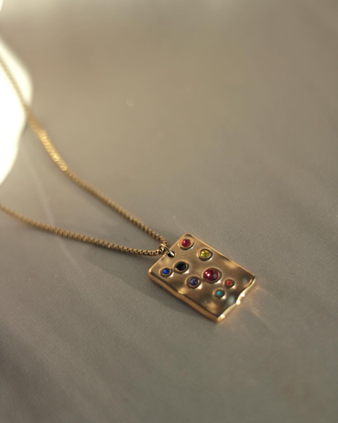 Multi-gem necklace – Stainless Steel, Yellow Gold Plated, Trendy, affordable gemstone jewelry for women.