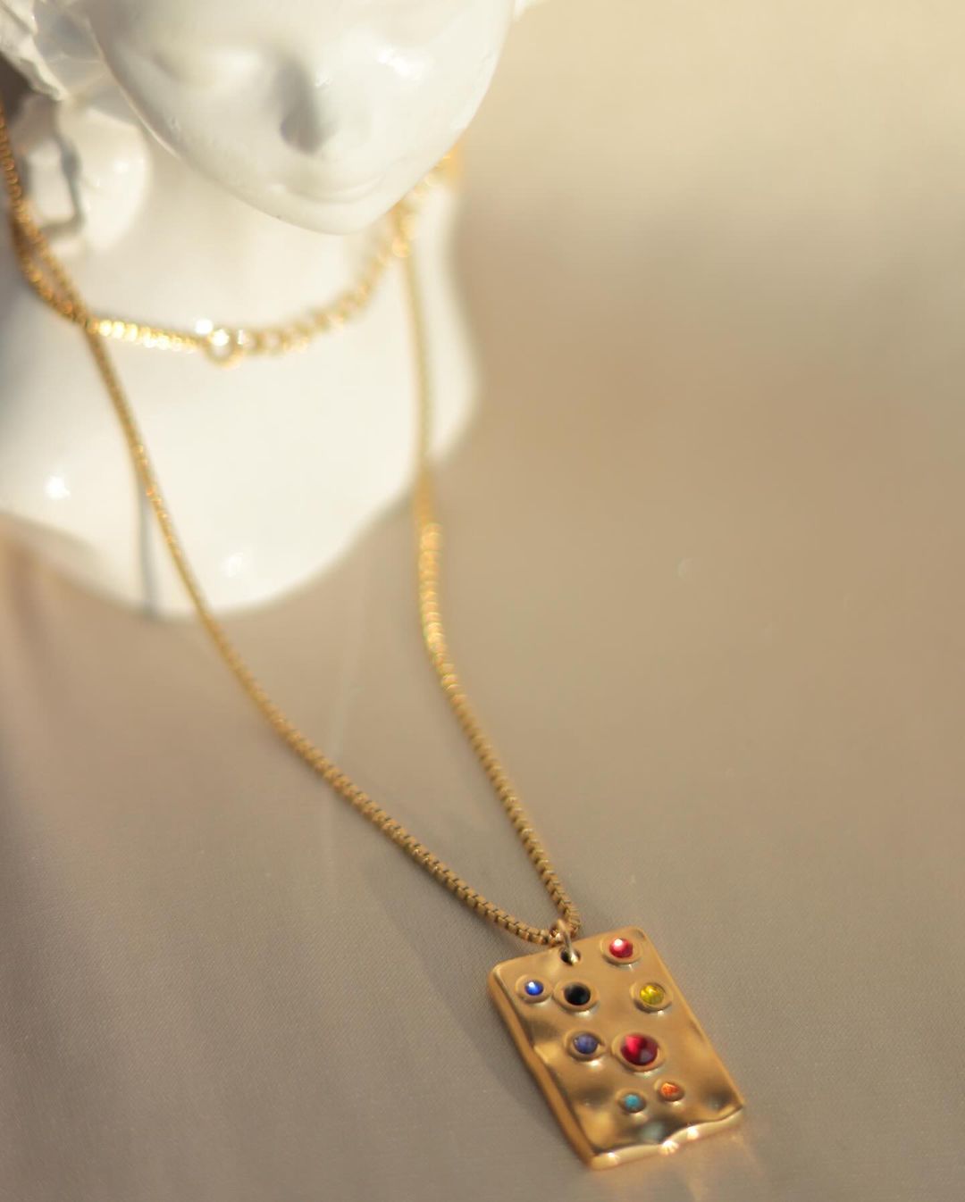 Multi-gem necklace – Stainless Steel, Yellow Gold Plated, Trendy, affordable gemstone jewelry for women.