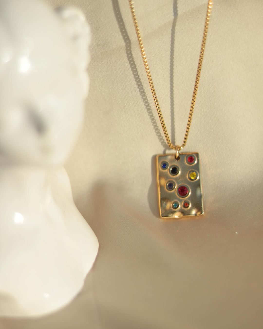 Multi-gem necklace – Stainless Steel, Yellow Gold Plated, Trendy, affordable gemstone jewelry for women.