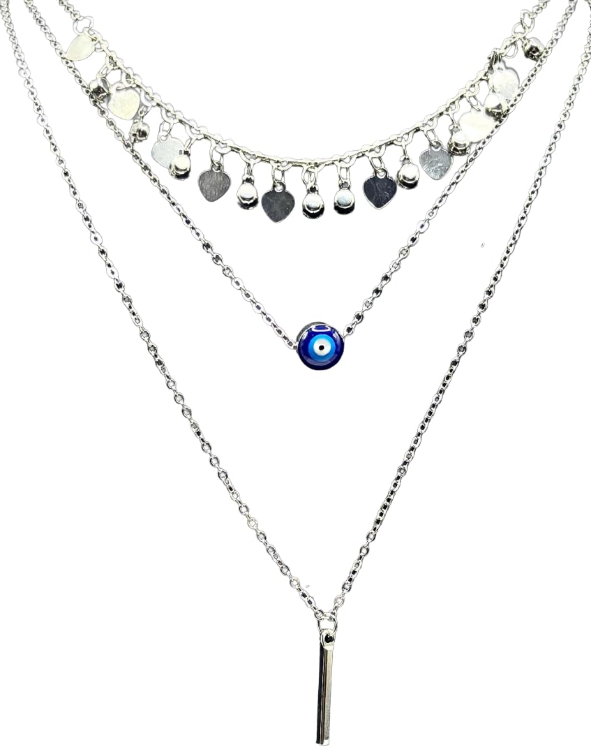 Silver necklace with evil eye charm for protection