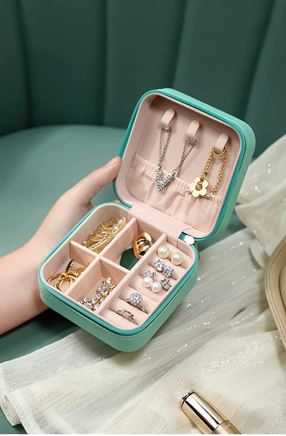 Stylish and functional jewelry organizer for secure, tangle-free accessory storage at home or on the go.