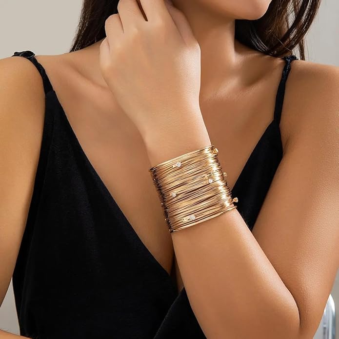 Yellow Gold Plated Crystal Stack Bracelet, sparkling and perfect for any occasion.