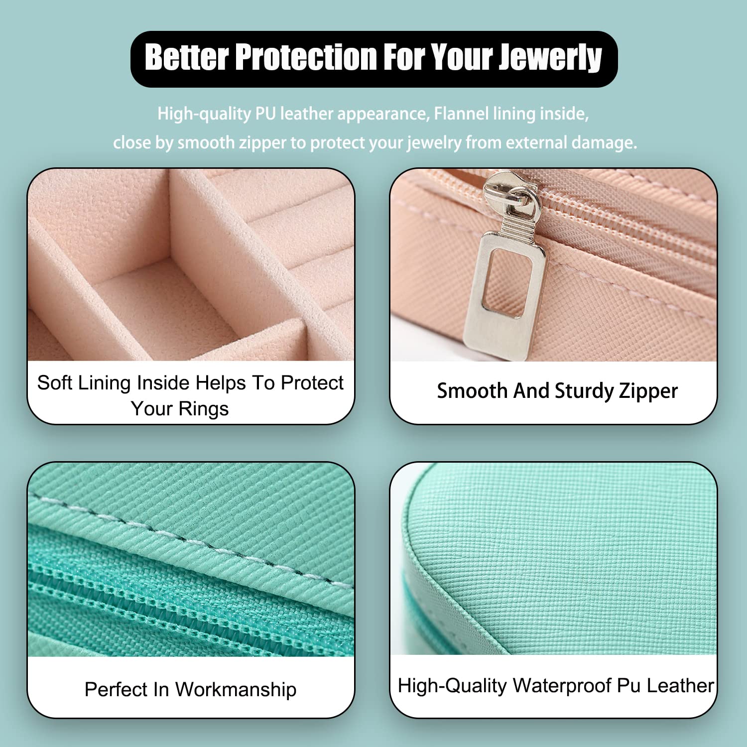 Elegant pink and green faux leather jewellery case – ideal for storage and travel.