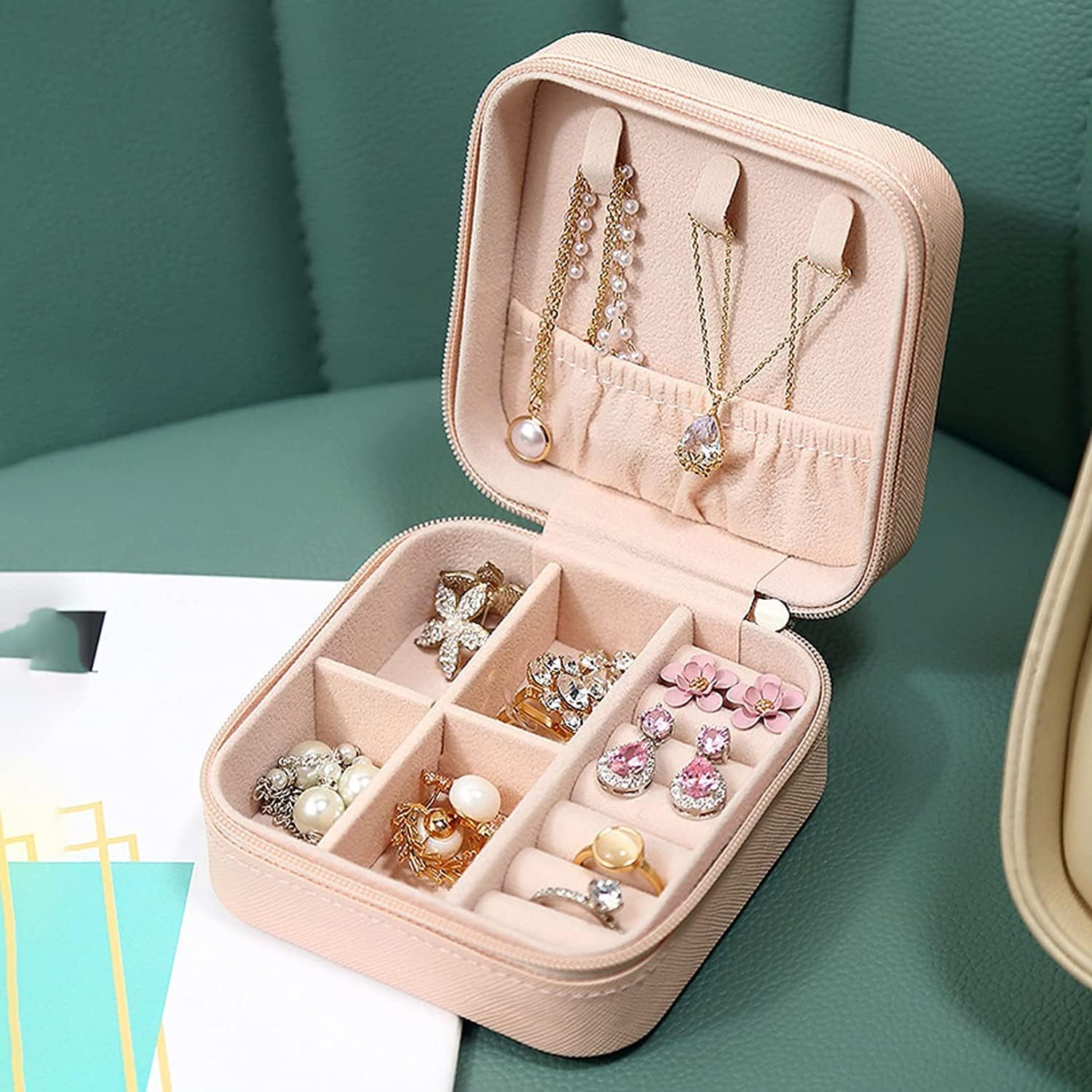Compact and elegant jewelry organizer for secure, tangle-free storage at home or on the go.