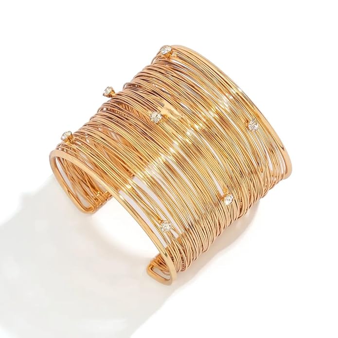 Elegant Yellow Gold Plated Bracelet with crystals, perfect for stacking.