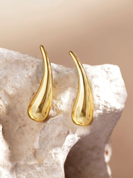 Minimalist teardrop earrings, yellow gold-plated, hypoallergenic, anti-tarnish, elegant fashion jewelry