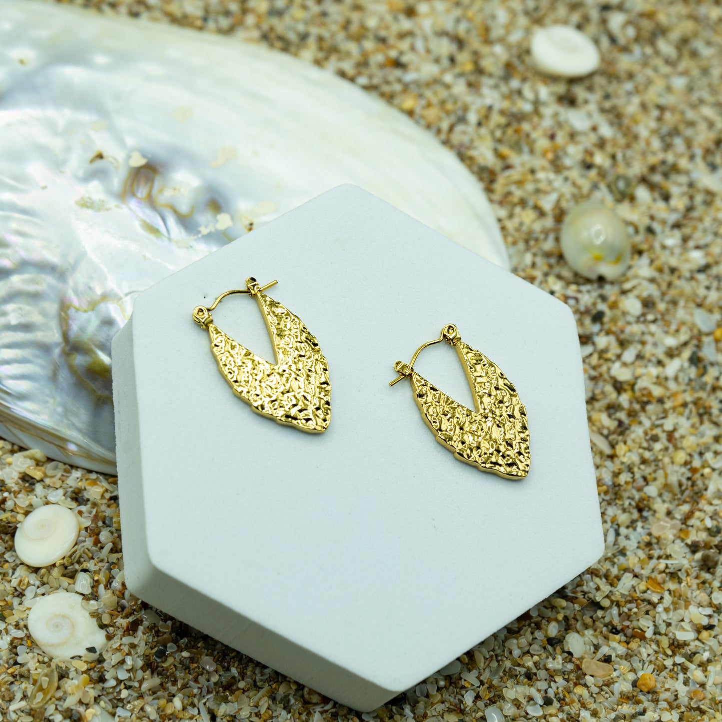 Gold leaf earrings, yellow gold-plated, hypoallergenic, anti-tarnish, handcrafted for elegant style