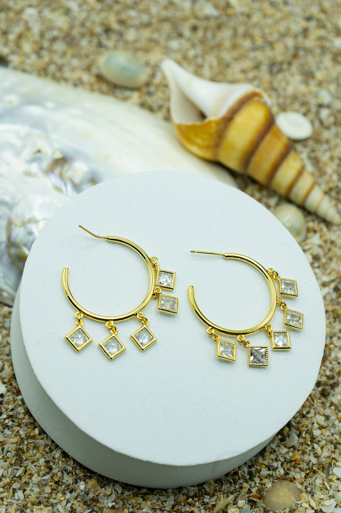 Twinkling Crystal Hoops, yellow gold-plated, hypoallergenic, anti-tarnish, dazzling and lightweight jewelry