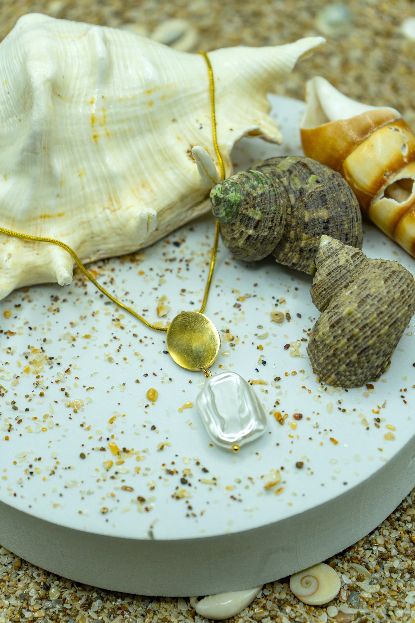 Ocean’s Pearl Necklace – Yellow Gold Plated with Stainless Steel, elegant and affordable jewelry for women.