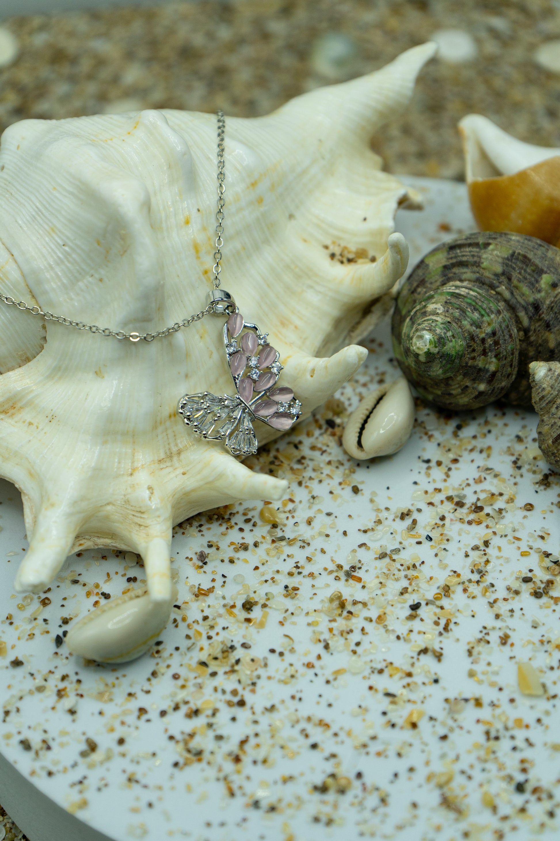 Pink Butterfly Necklace, rhodium-plated, hypoallergenic, anti-tarnish, elegant and stylish fashion jewelry