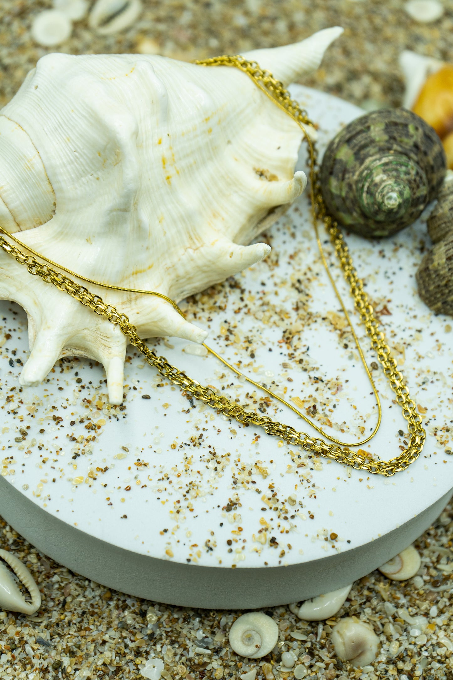 Elegant Double Chain Necklace with yellow gold plating, anti-tarnish finish, and hypoallergenic design.