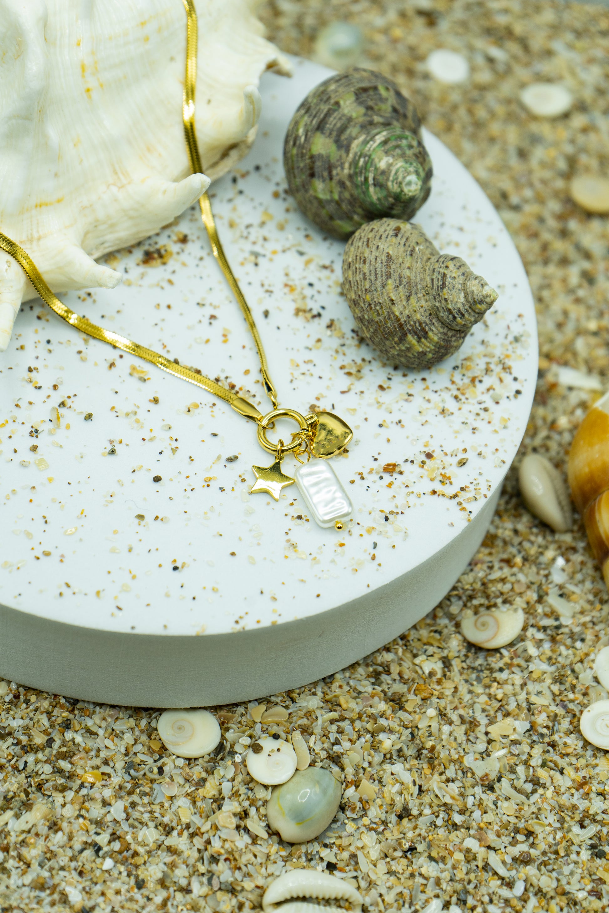 Stunning Multi-Charm Necklace with 18K yellow gold plating, unique charms, and hypoallergenic design.