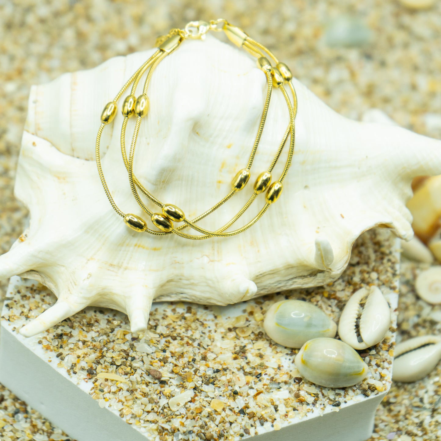Golden Bead Bracelet – Yellow Gold Plated, Anti-Tarnish, trendy and affordable jewelry for women.