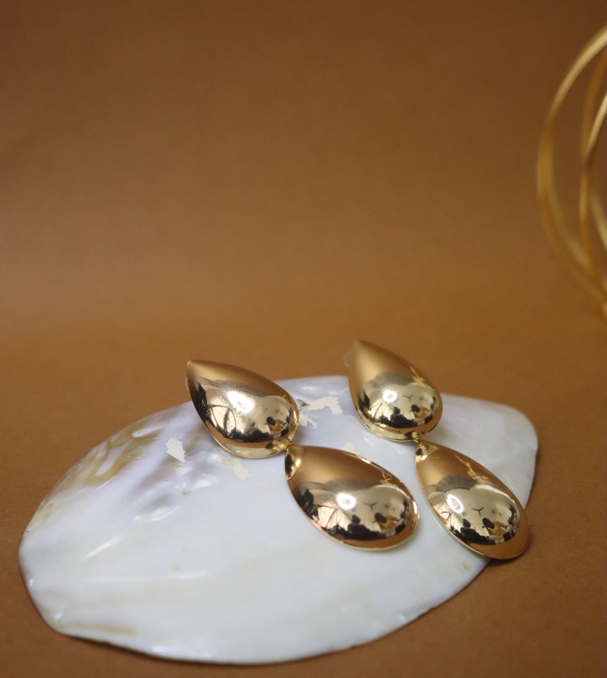 Dual Drop Earrings, affordable minimalist jewelry in yellow gold, anti-tarnish - Peppy Pink