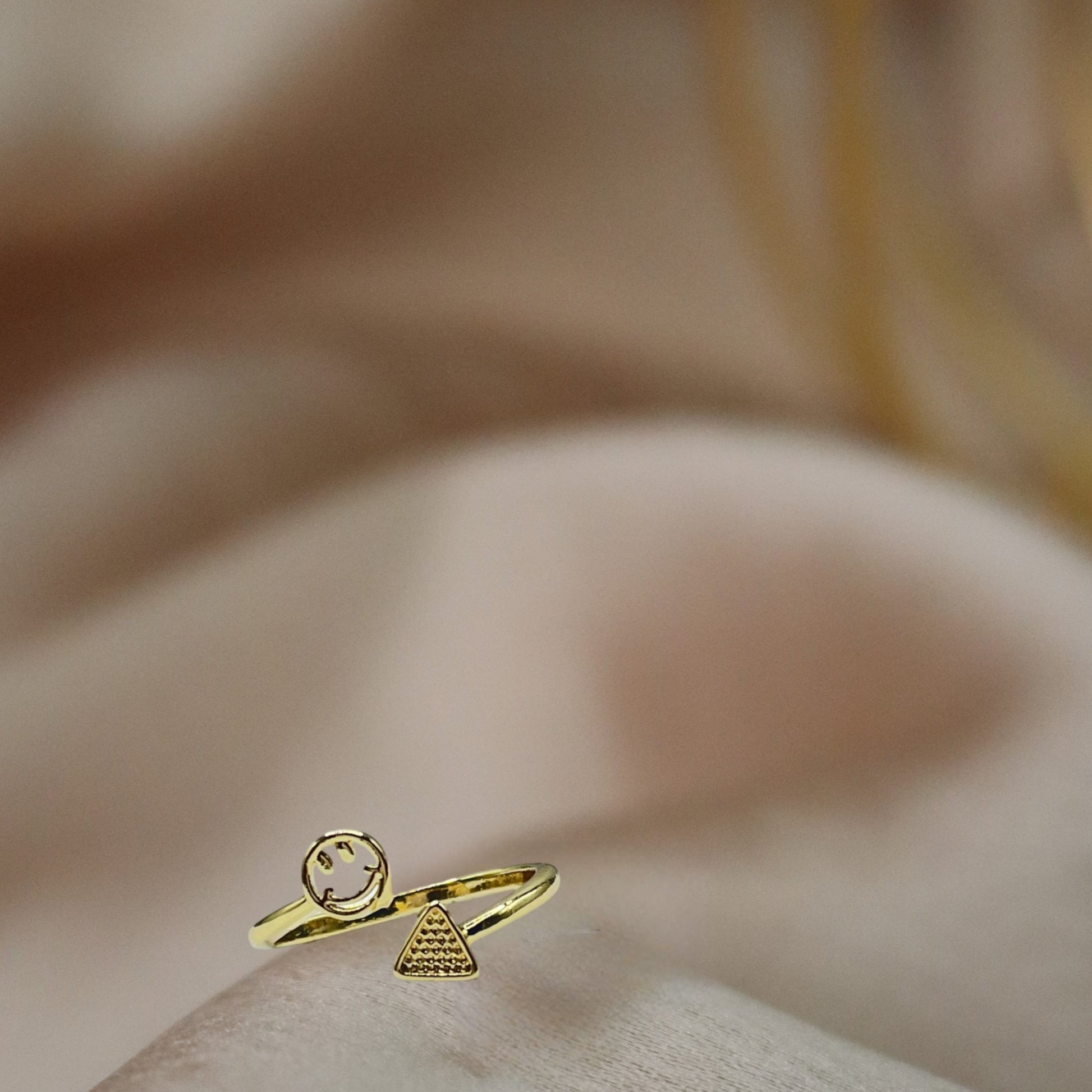 Happy Triangle Ring – Yellow Gold Plated, Anti-Tarnish, Hypoallergenic Fashion Jewelry