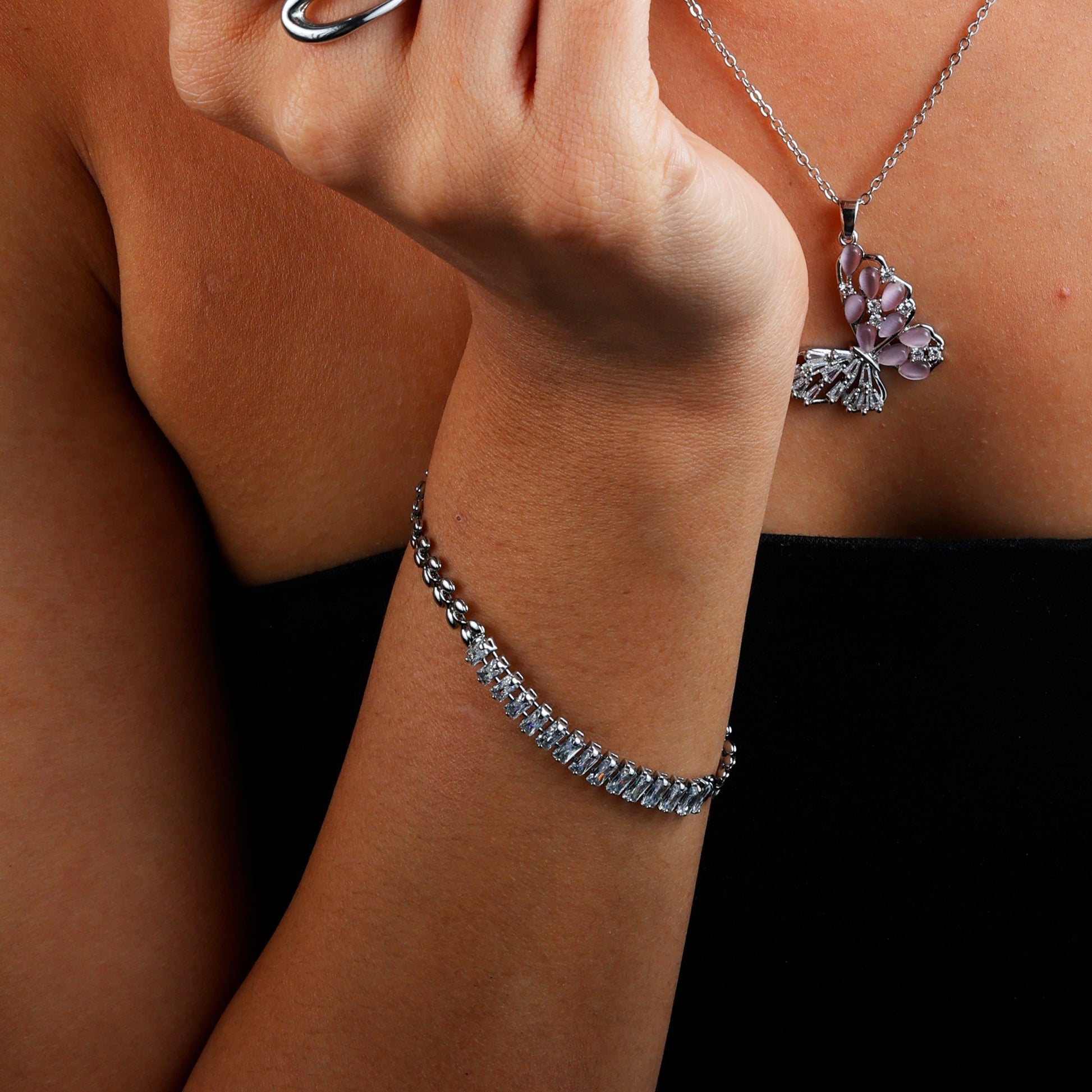 Elegant Twilight Gleam Bracelet with rhodium plating and hypoallergenic design