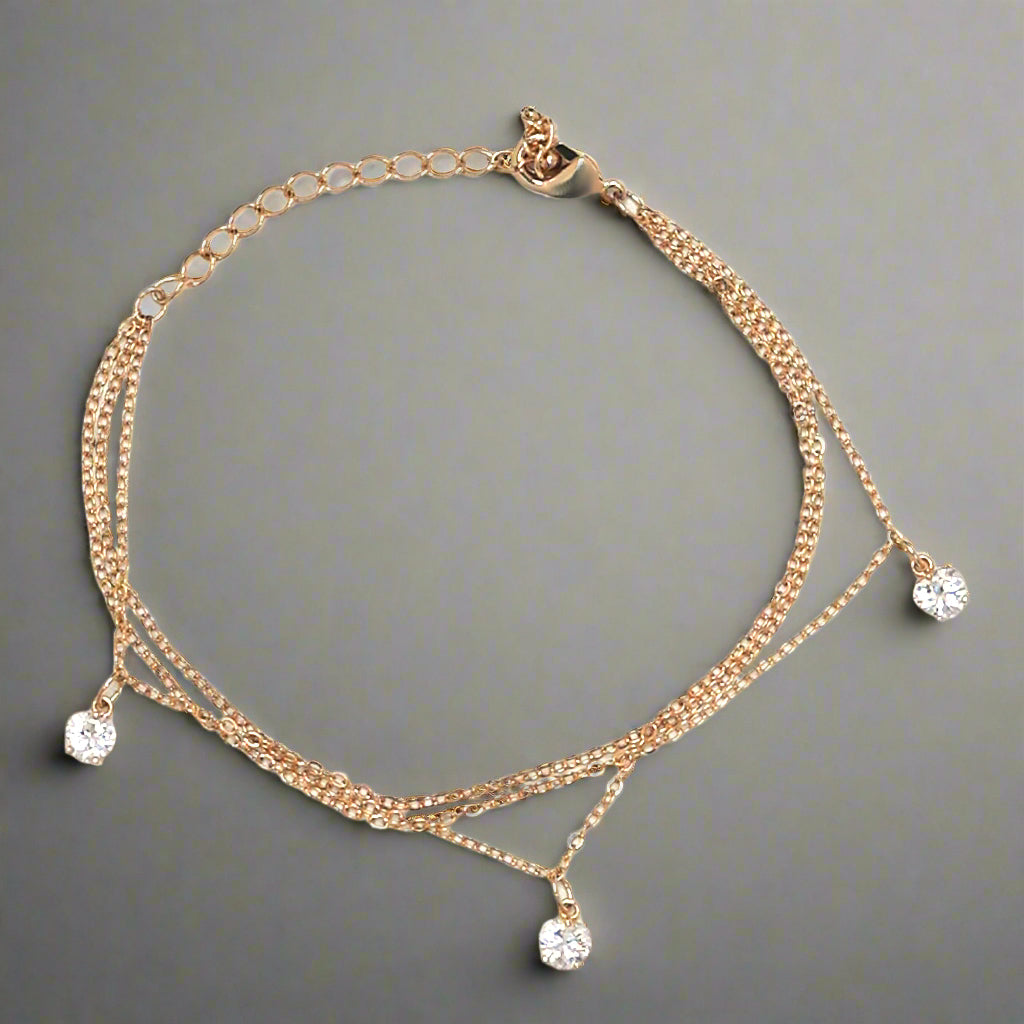 Crystal Anklet in yellow gold plating – dainty, hypoallergenic, and sparkling with delicate crystal details for a stylish fashion look.