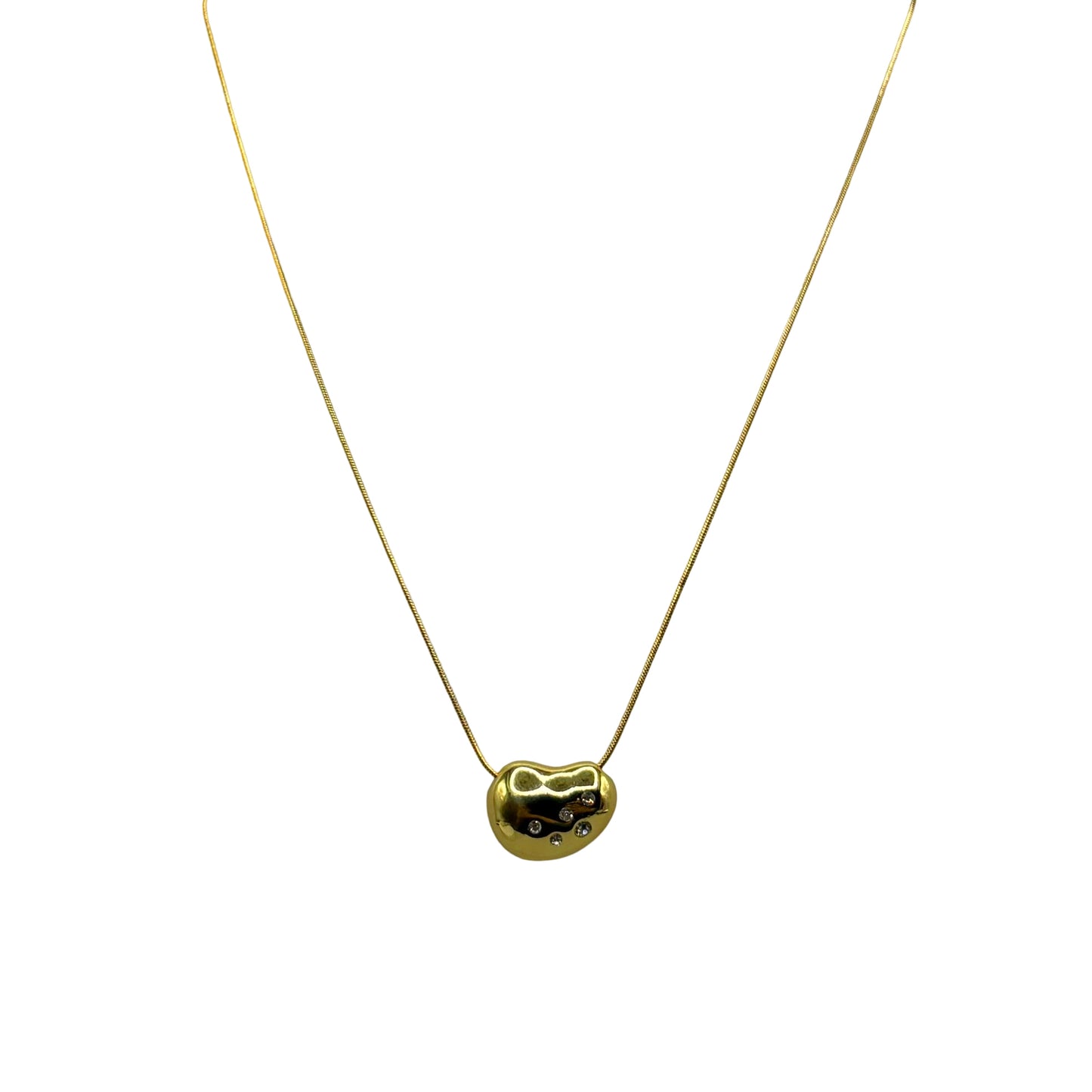 Elegant Crystals Bean Necklace with yellow gold plating, anti-tarnish finish, and hypoallergenic design.