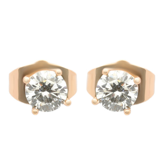 Classic round-cut stud earrings in yellow gold plating, designed for everyday elegance and skin-friendly wear.