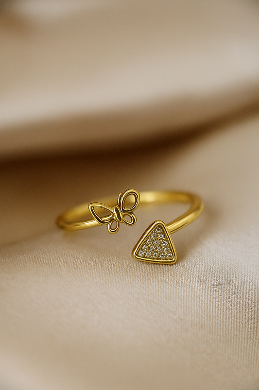 Butterfly & Triangle Charm Ring