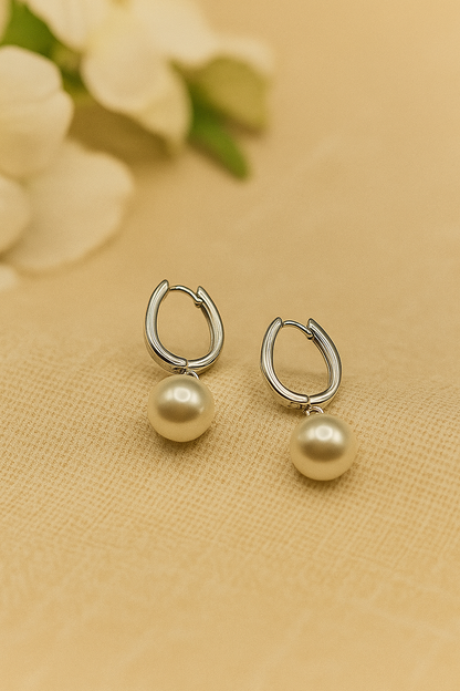 Pearl Drop Hoop Earrings