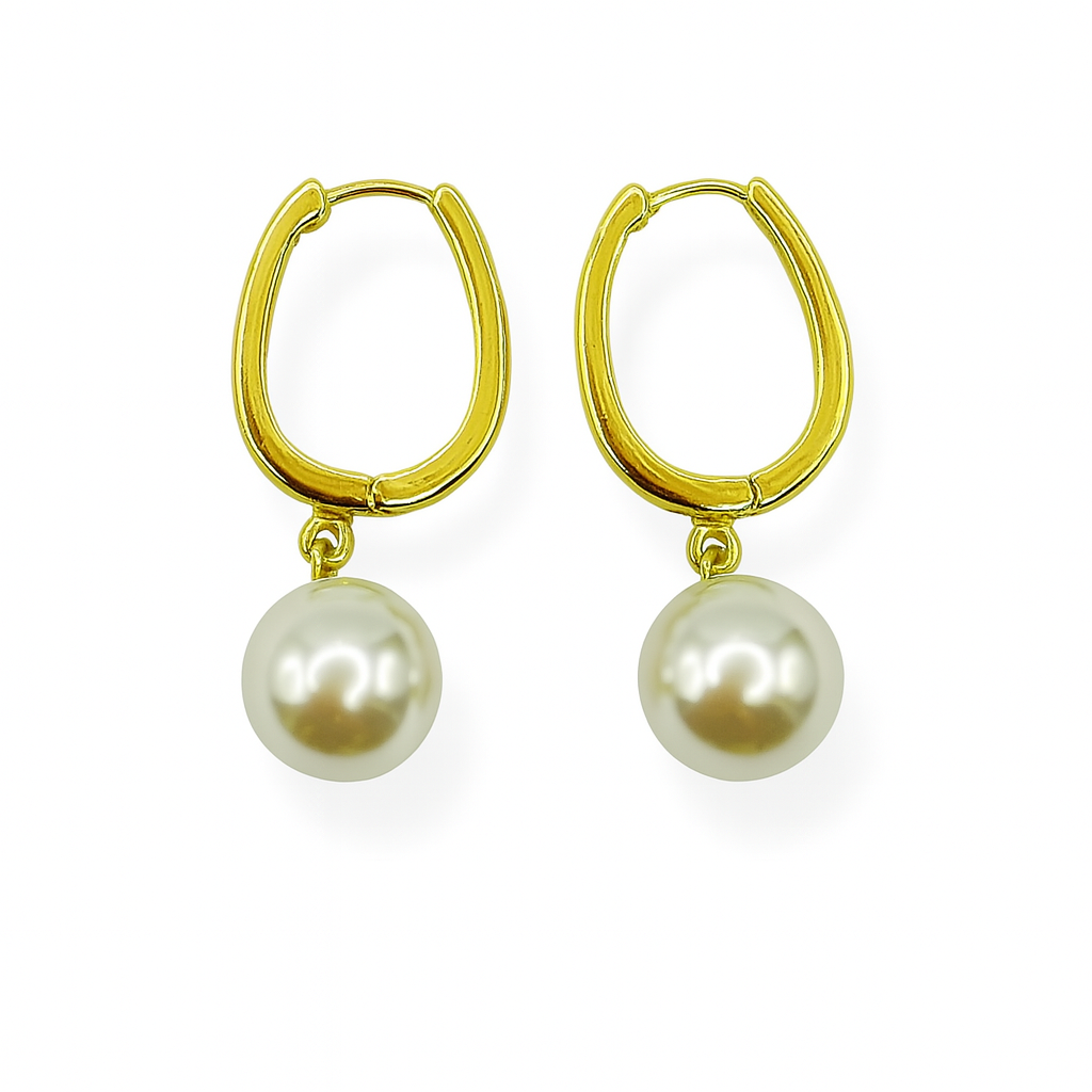 Pearl Drop Hoop Earrings