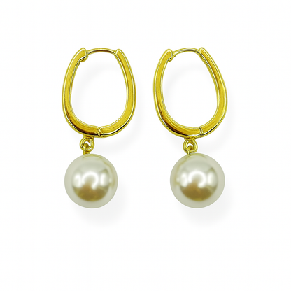 Pearl Drop Hoop Earrings