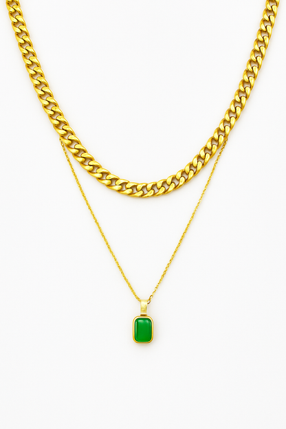 Green Stone Layered Necklace
