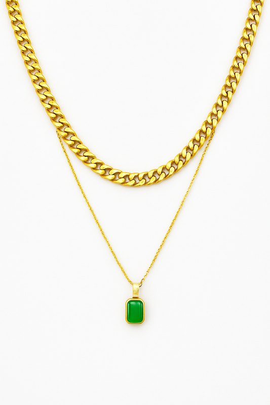 Green Stone Layered Necklace