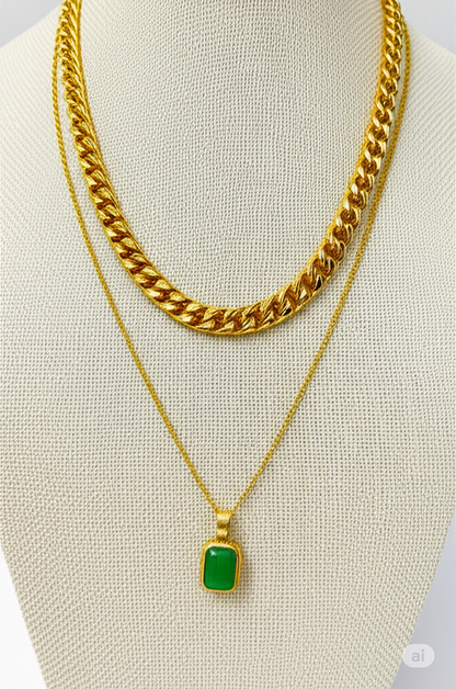 Green Stone Layered Necklace