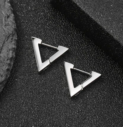 Geometric silver stud earrings with triangle silhouette