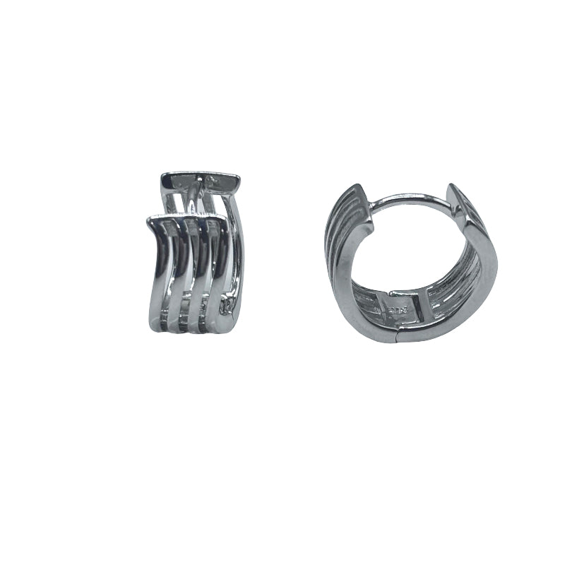 Modern wavy earrings in polished rhodium finish