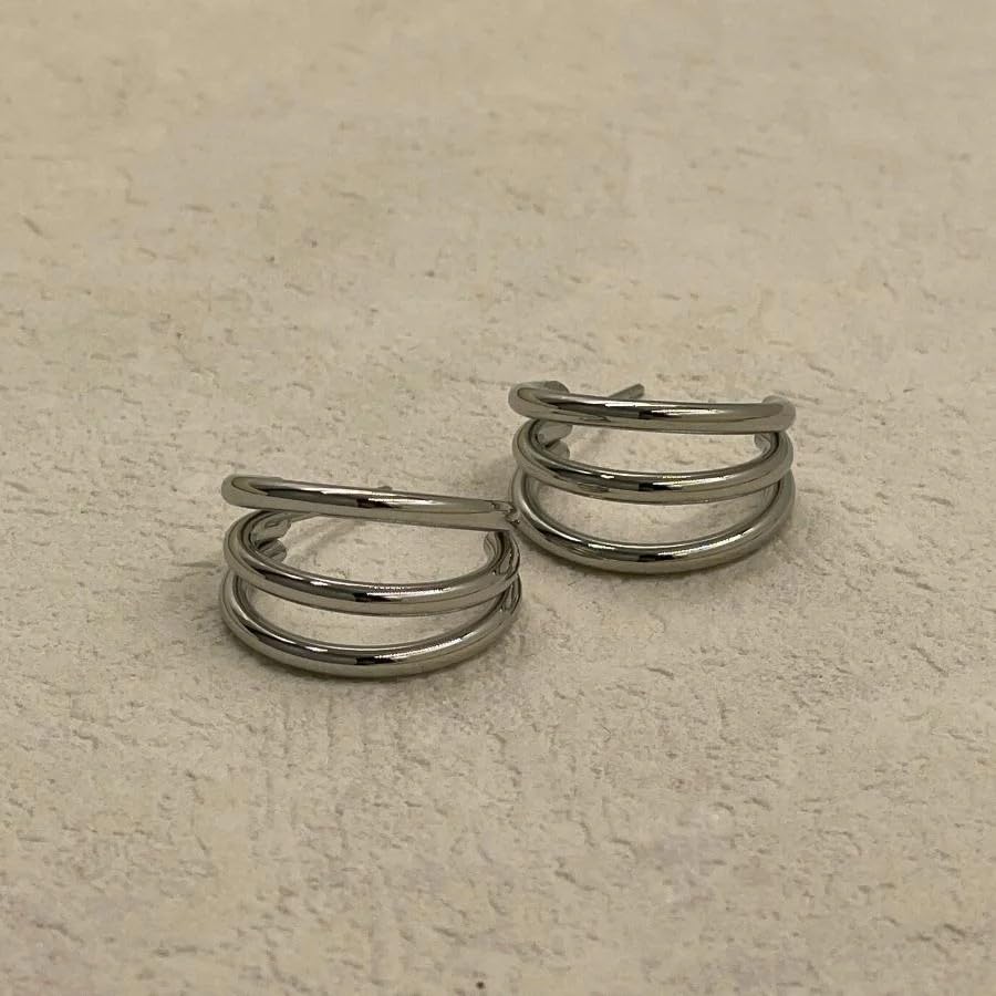 Stacked Curve Earrings in rhodium-plated silver – Peppy Pink