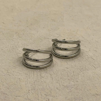 Stacked Curve Earrings in rhodium-plated silver – Peppy Pink