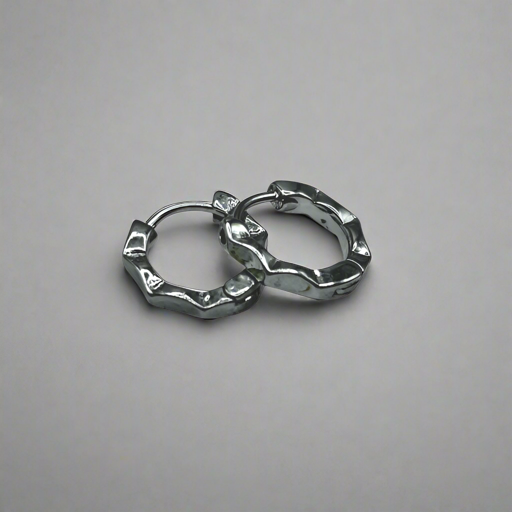 Pixel Hoops in rhodium-plated silver – Peppy Pink