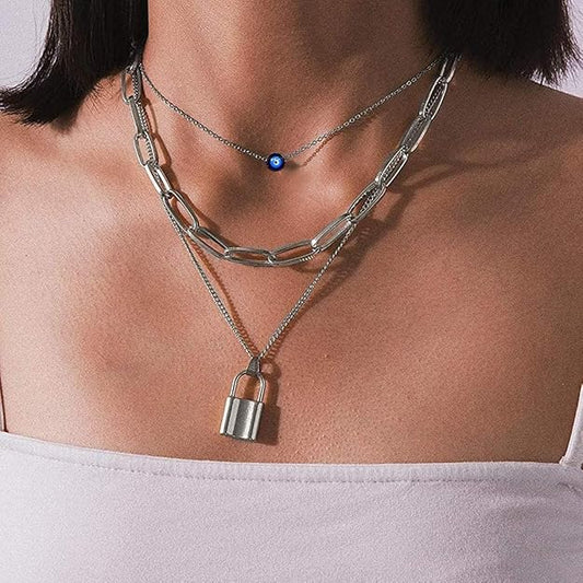 Rhodium-plated Silver Tone Padlock Necklace – Peppy Pink