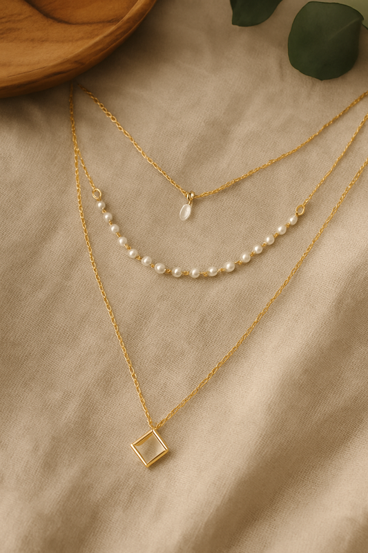 Pearl & Square Necklace