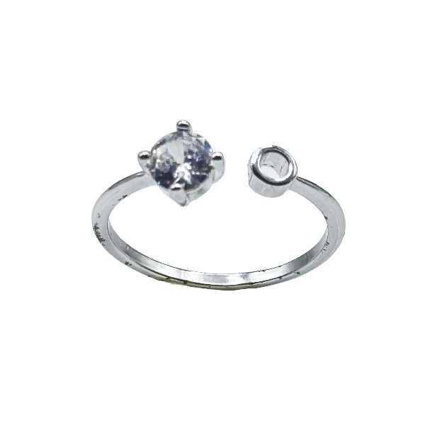 Rhodium-plated silver ring with brilliant round-cut crystal