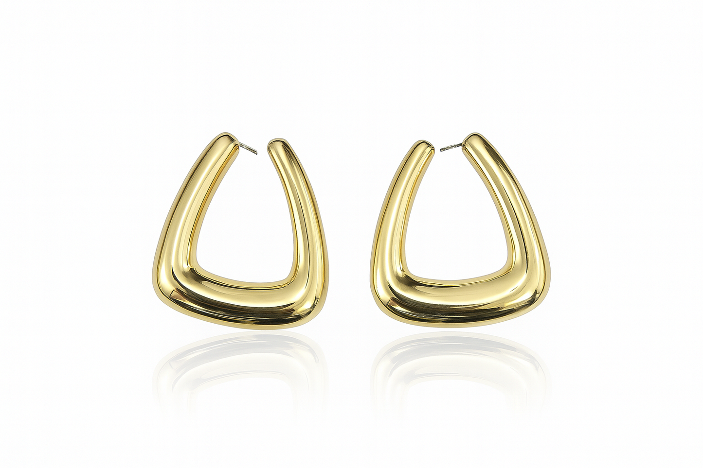 Gold Puffed Triangle Hoops