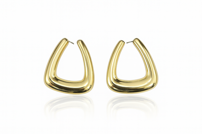 Gold Puffed Triangle Hoops