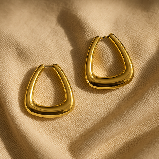 Gold Puffed Triangle Hoops